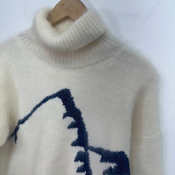 Jane Smith Aspen Women’s Wool Navy Blue Sparkle Mountain Novelty Turtleneck Swea - Picture 10 of 14